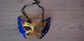 Venetiaans masker glittervlinder goud/blauw