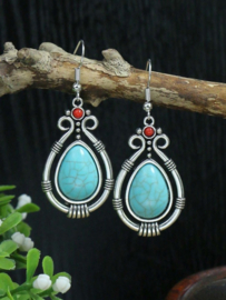 Antiek zilveren oorhangers met turquoise steen A23