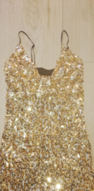 Leuk glitter spaghetti jurkje goud maat XS/152/158