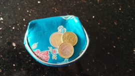 Leuk klein brokaat portemoneetje met rits turquoise