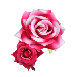 Prachtige grote haarclip twee rozen roze/fuchsiaroze