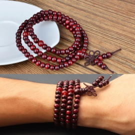 Mala unisex gebedsketting/armband sandalwood roodbruin