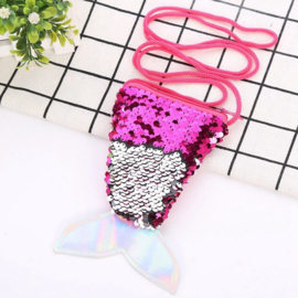 Superleuk glitter pailletten tasje zeemeermin fuchsiaroze/zilver