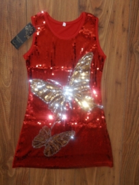 Lief rood glitterjurkje met gouden/zilveren vlinders