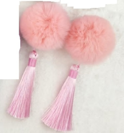 Superleuk setje èchte chinese haarclips roze bol met kwastje