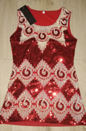 Hip rood glitterjurkje met gouddraad 10 maat 122/128