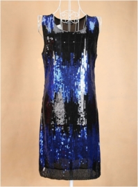 Geweldig glitterjurkje zwart/blauw damesmaat XS/S/M