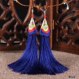 Geweldige franje oorbellen 12 cm kobaltblauw
