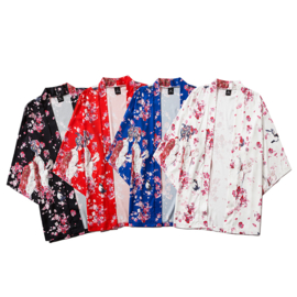 Haori Geisha zwart met bloemen