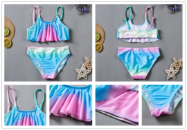 Superleuke multicolor Rainbow bikini blauw/groen/roze/wit