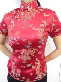 Mooi donkerrood getailleerd chinees blousje draken motief