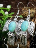 Antiek zilveren oorhangers met adelaar turquoise steen A46
