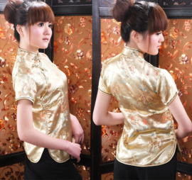 Prachtig gouden getailleerd Chinees blousje draken motief