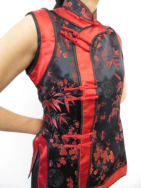 Bijzonder mooie Chinese asymmetrische zwart/rode top bamboe/pruimenbloesem motief