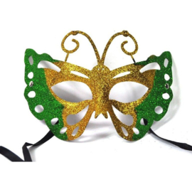 Venetiaans masker glittervlinder goud / groen