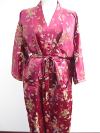 Prachtige lange bordeaux rode brokaat unisex kimono met draken one-size