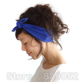 Superleuke haarband met strik effen donkerblauw damesmaat
