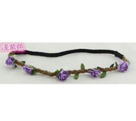 Leuke elastieken haarband met paarse roosjes