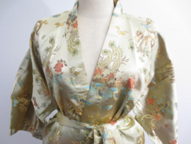 Prachtige lange gouden brokaat kimono met draken one-size
