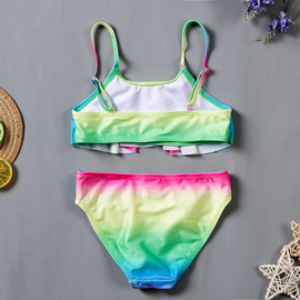 Superleuke multicolor Rainbow bikini geel/blauw/groen/fuchsia