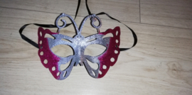 Venetiaans masker glittervlinder zilver/roze