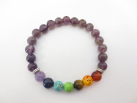 Kralen armband geslepen Amethyst kralen met 7 chakra kralen