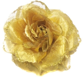Prachtige gouden roos met glitters op haarclip/elastiek/broche