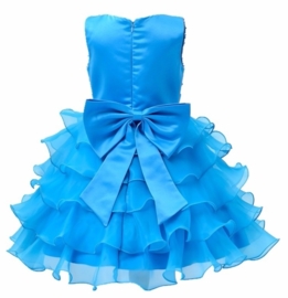 Superfeestelijke jurk met pailletten lijfje met gelaagde rok met strik turquoise maat 140/146