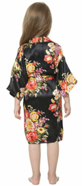 Prachtige kinderkimono met grote bloemen zwart