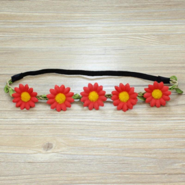 Leuke  elastieken haarband met rode bloemen