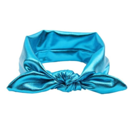 Superleuke haarband met strik glans turquoise kindermaat