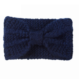 Gebreide winterhaarband "strik" donkerblauw