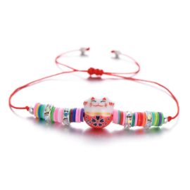 Schattig kleurrijk verstelbaar armbandje "Lucky cat"  rood