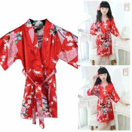 Superleuke kinderkimono met pauwenprint rood