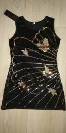 Mooi zwart glitter pailletten jurkje met gouden vlinders