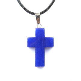 Veterketting met kruis van geslepen Lapis Lasuli