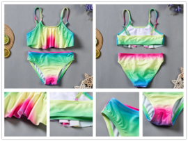 Superleuke multicolor Rainbow bikini geel/blauw/groen/fuchsia