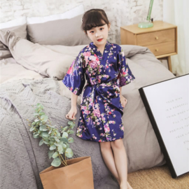 Superleuke kinderkimono met bloemenprint navyblauw