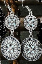 Antiek zilver met emaille oorbellen cirkel met bloemetje blauw A40