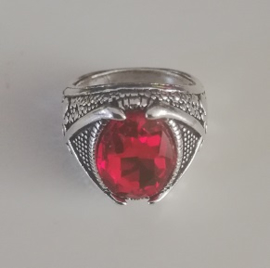 Nr. 8 Tibetaans zilveren ring met ovale rode facetsteen maat 19