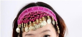 Haarband fuchsia met gouden muntjes