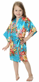 Prachtige kinderkimono met grote bloemen turquoise