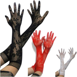 Lange handschoenen meiden/damesmaat rood kant