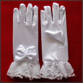 Korte gala handschoentjes met strik en kant voor meisje 4-8 jaar wit