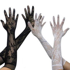 Lange handschoenen meiden/damesmaat wit kant