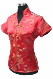 Elegant rood Chinees blousje met Chinese voorsluiting drakenmotief