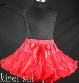 Glitter pettiskirt M maat 116 tot 128 rood met zilveren glitters!