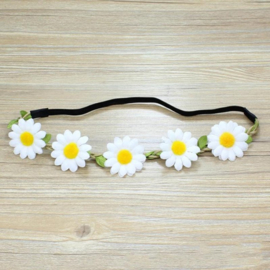 Leuke elastieken haarband met witte bloemen