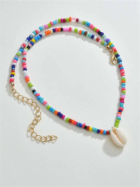 Leuke Bohemian Ibiza ketting multicolor met schelpje