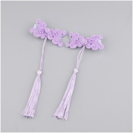 Setje Chinese haarclips lila knoopornament met kwastje
